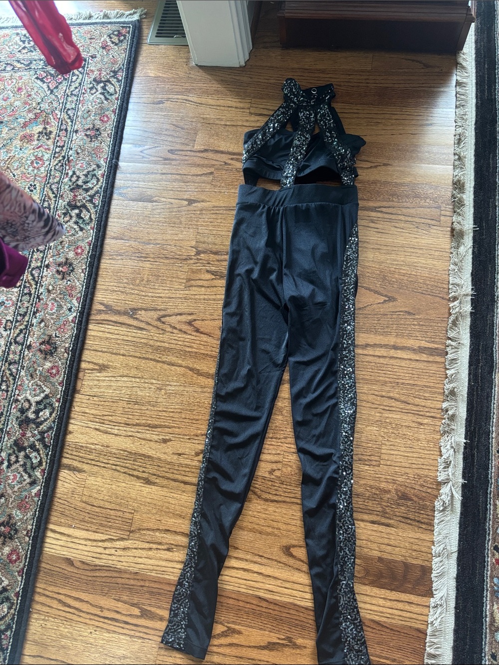 Women’s Black Leggings with Sequin Side Panels